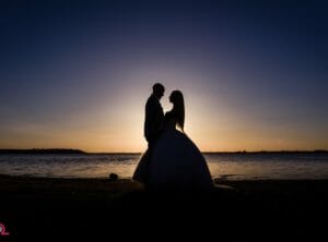 Sunset at a sandbanks wedding