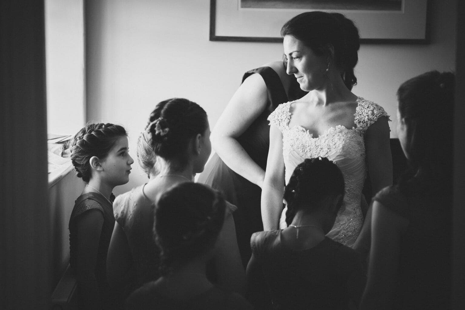 Bride with her bridesmaids by Dorset Wedding Photographer Libra Photographic