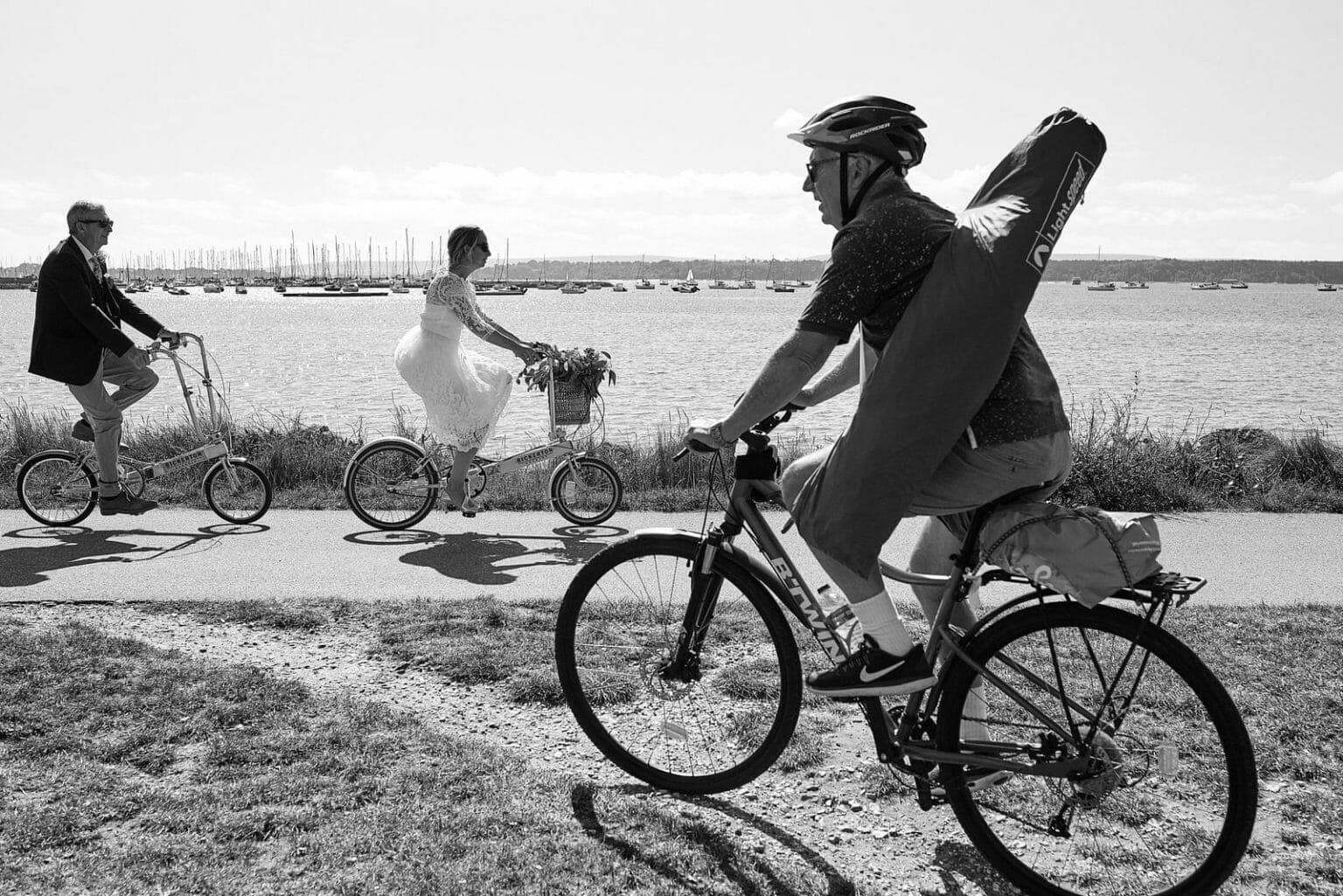 Dorset wedding - Bride on bike