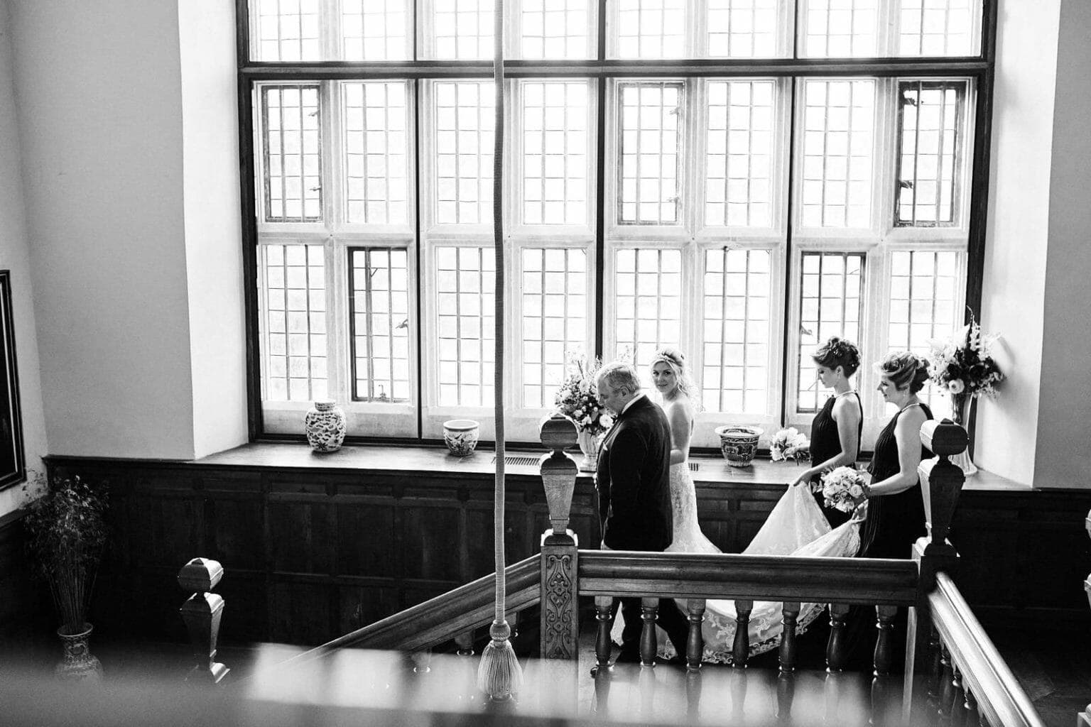 bride on staircase - North Cadbury Court Wedding photographer