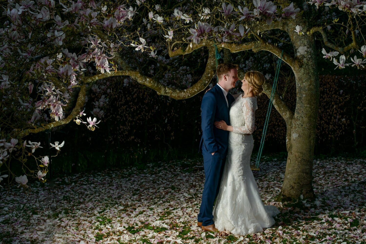 Brympton House wedding under the magnolia tree
