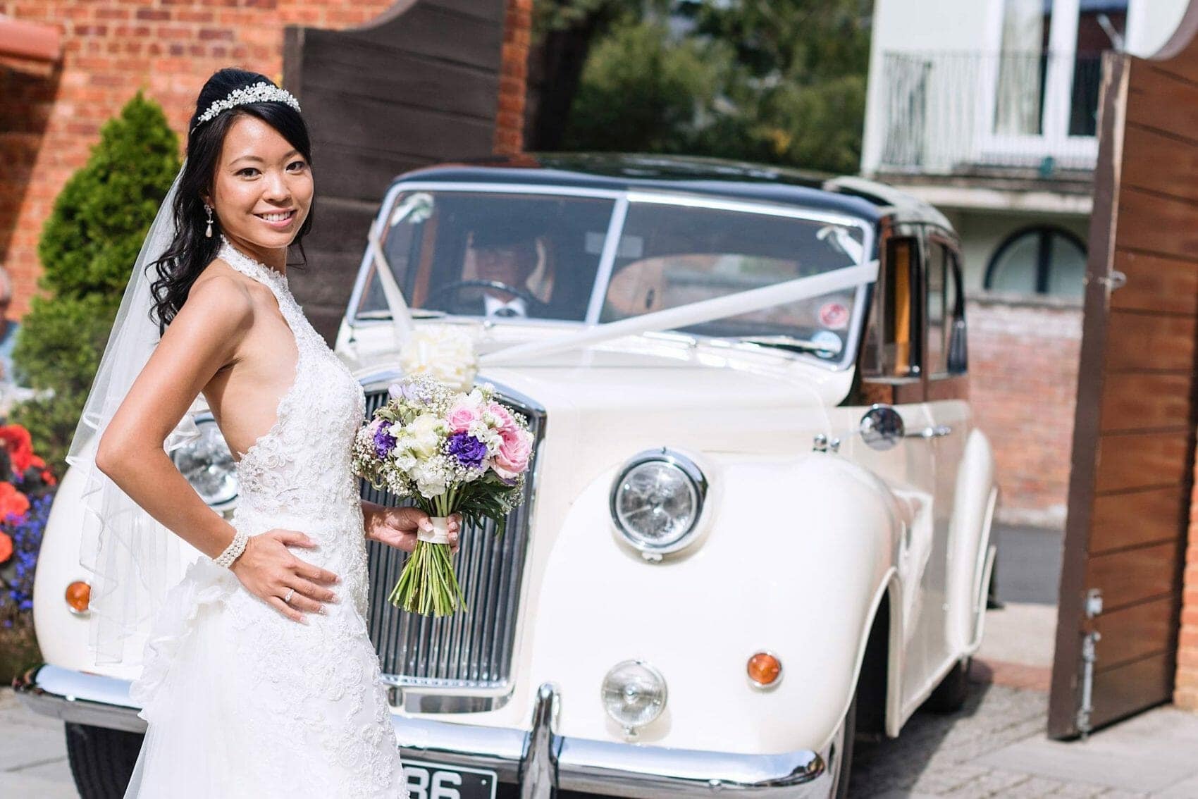 Bride and Car at the Itailan Villa in Poole