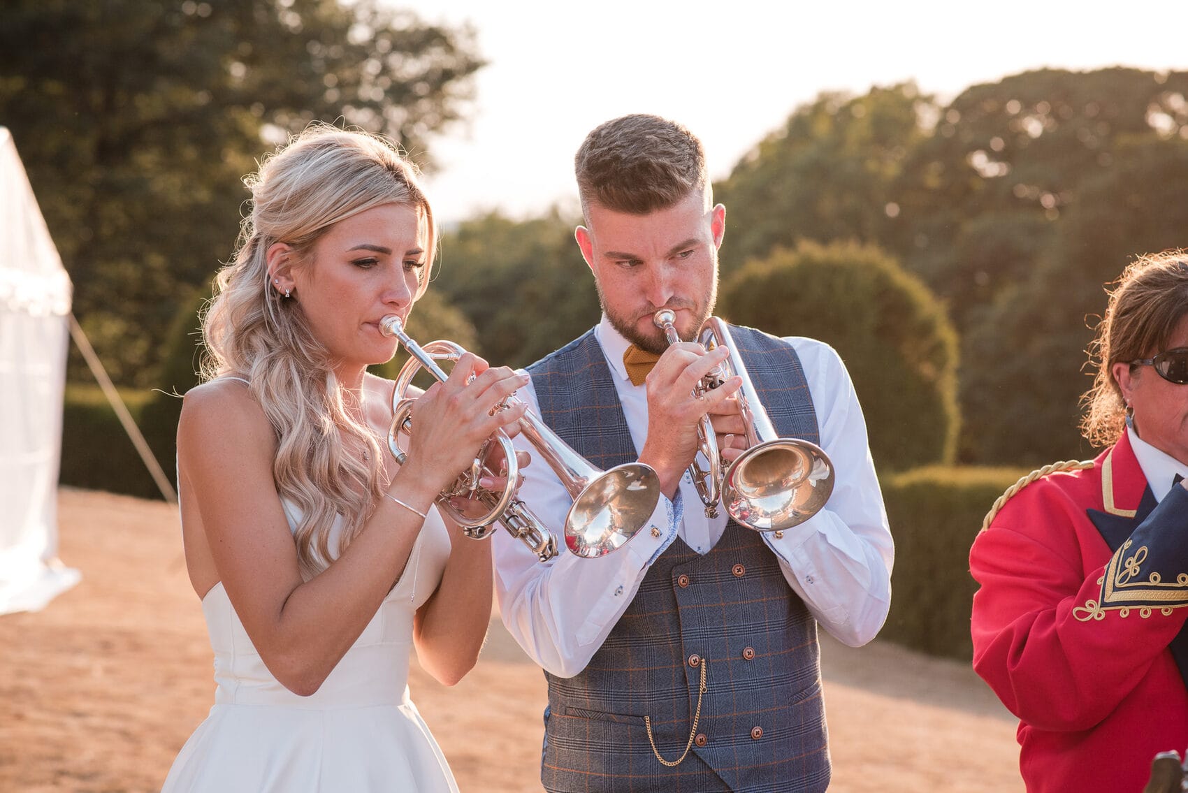Bride and Groom playing in brass Band