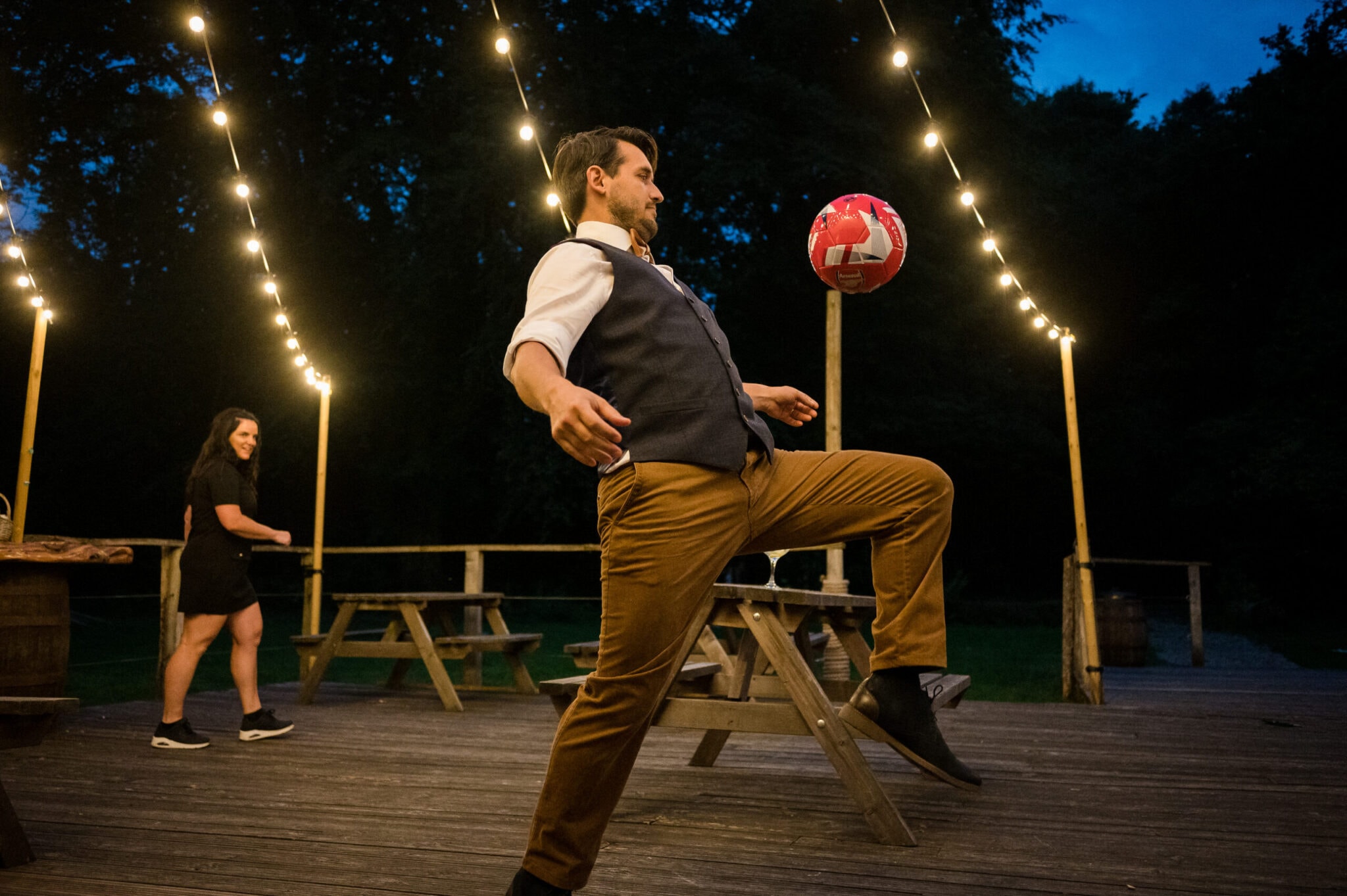 Groom performs challenge at Weddings in the Wood in Hampshire