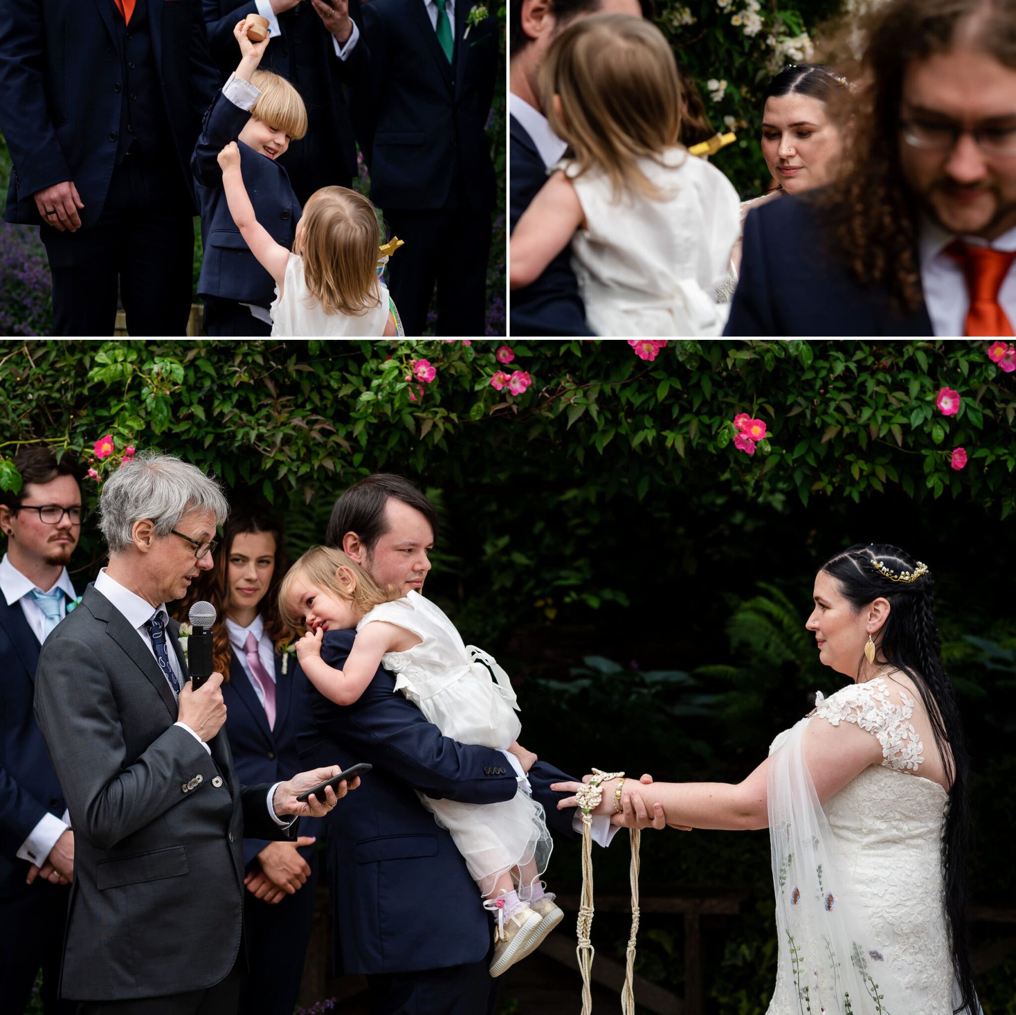 Flowergirl joins the hand fasting at Ashley Wood Farm wedding