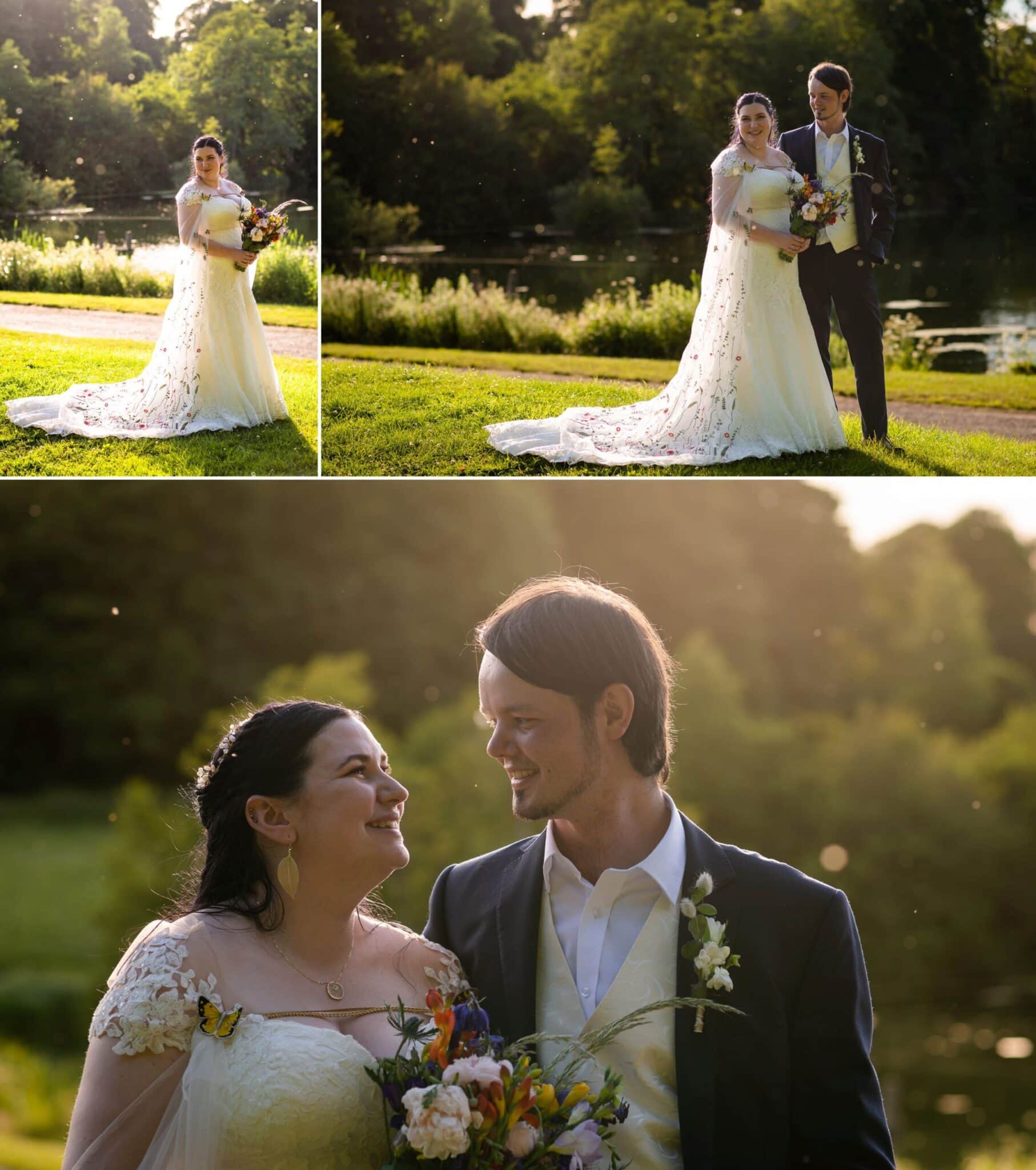 bride and groom in the evening light with Ashley Wood Farm wedding photographer