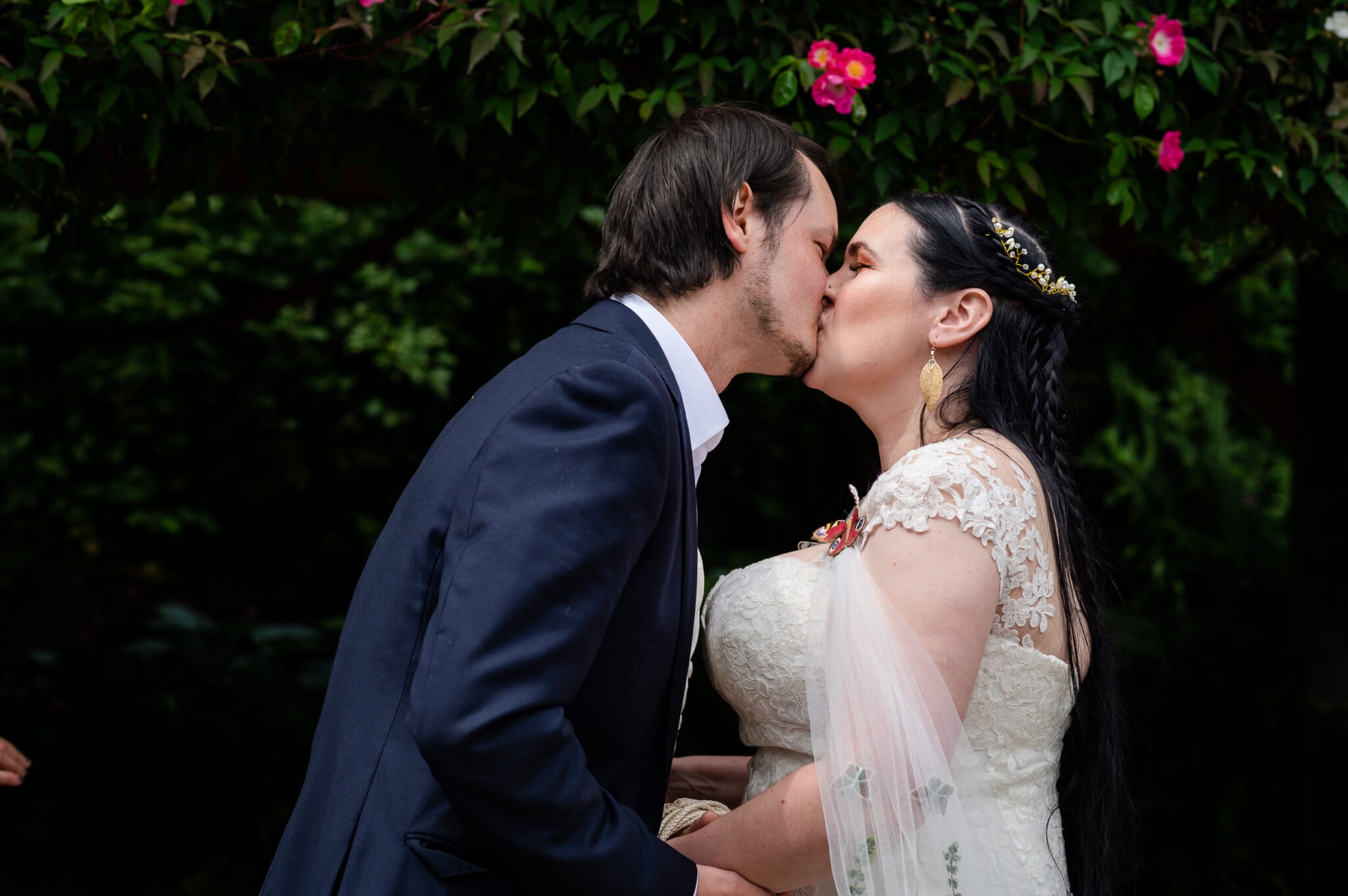 first kiss at Ashley Wood Farm wedding