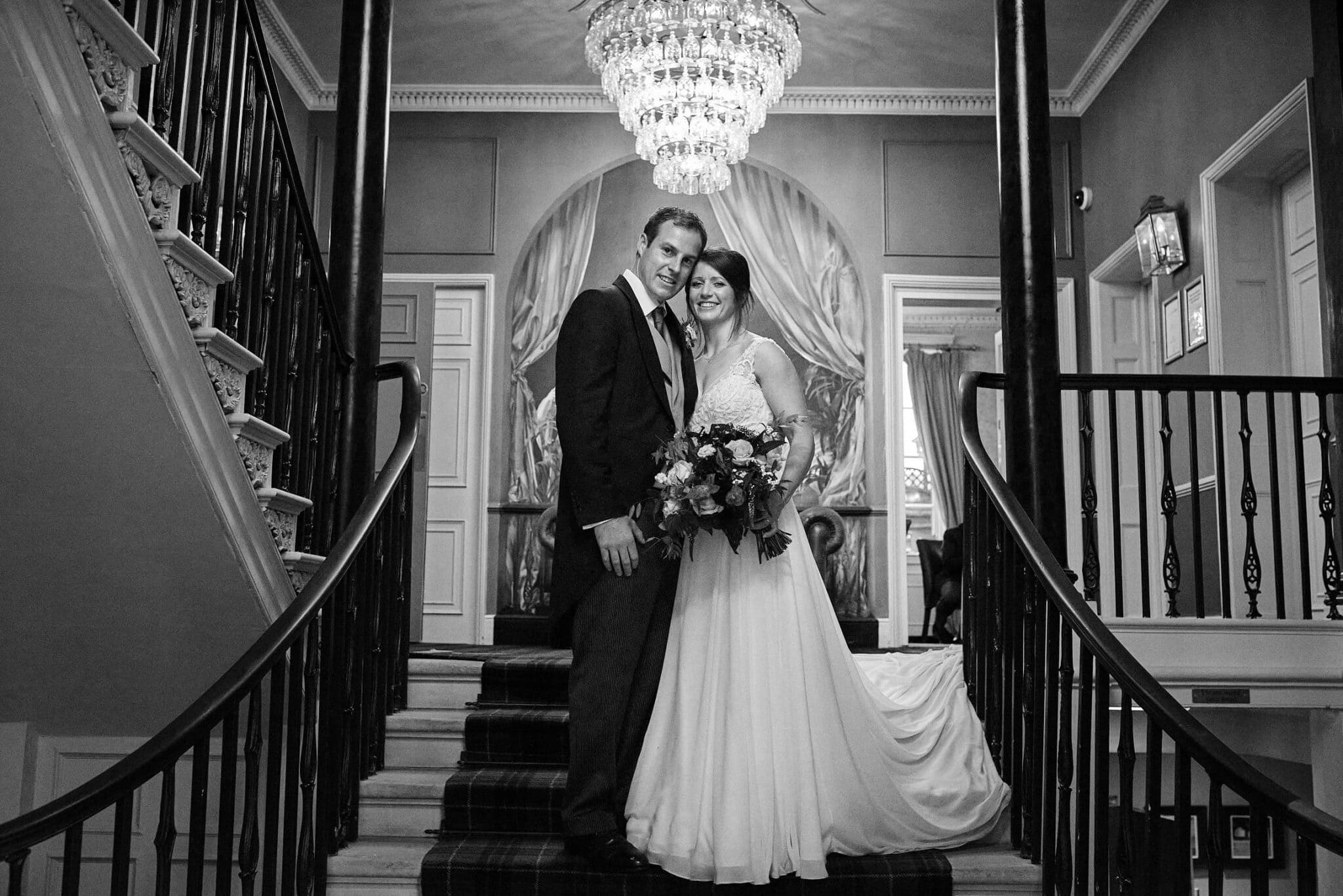 Bride and groom in Hotel du Vin entrance Poole, Dorset