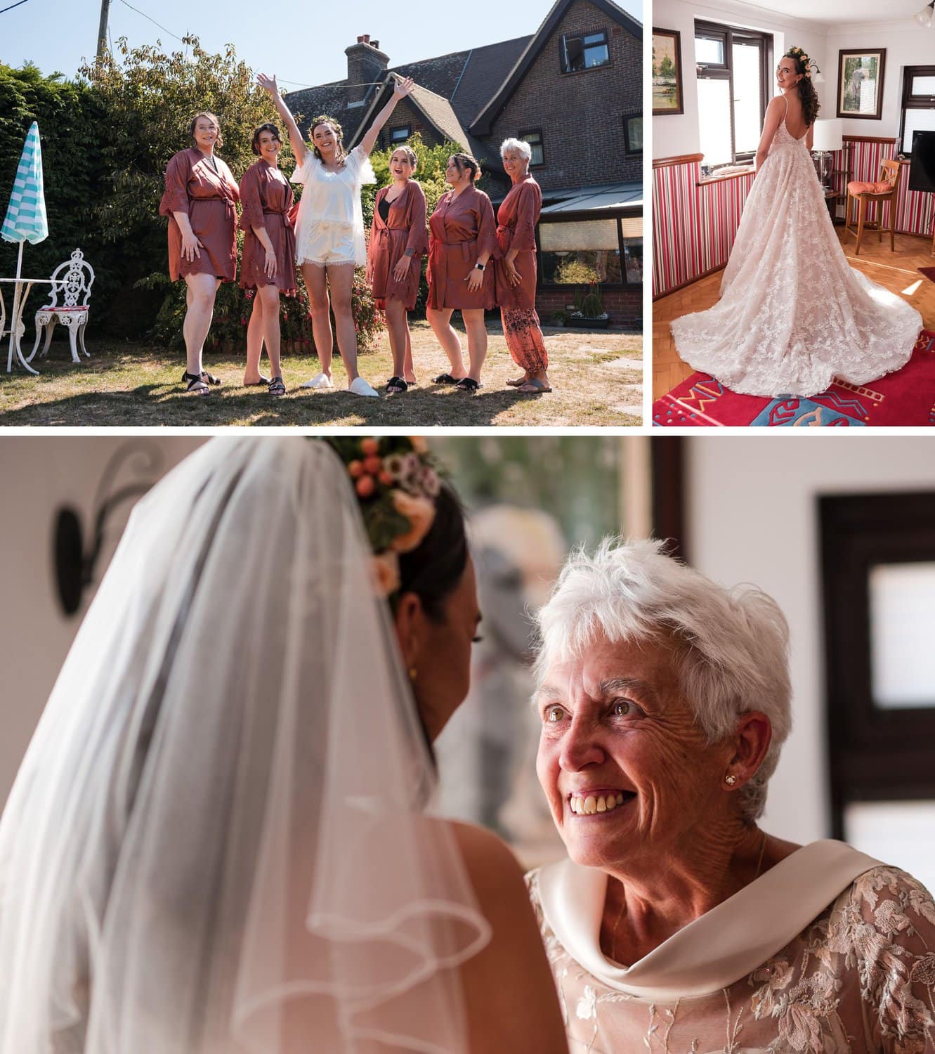 Mother sees bride with an excited look at Milton Abbey Wedding