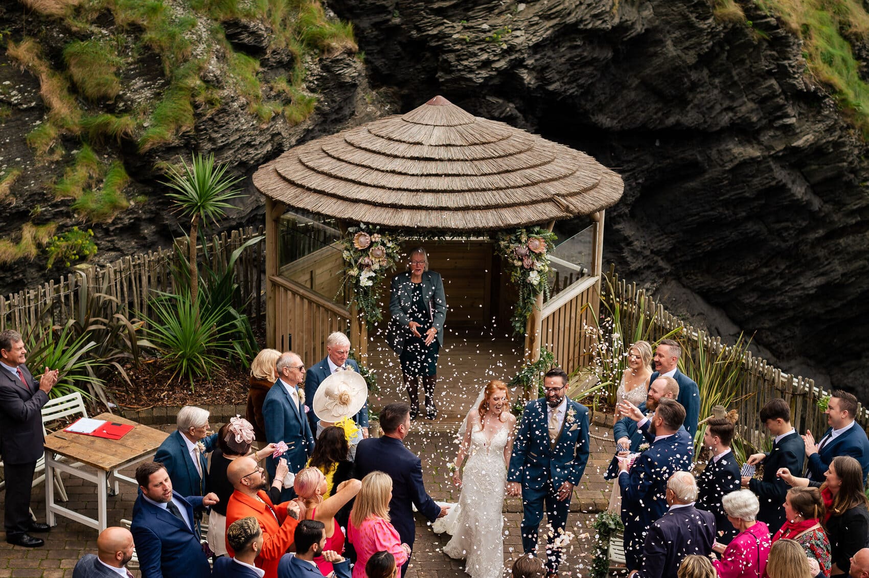 confetti toss at Tunnels Beaches Wedding
