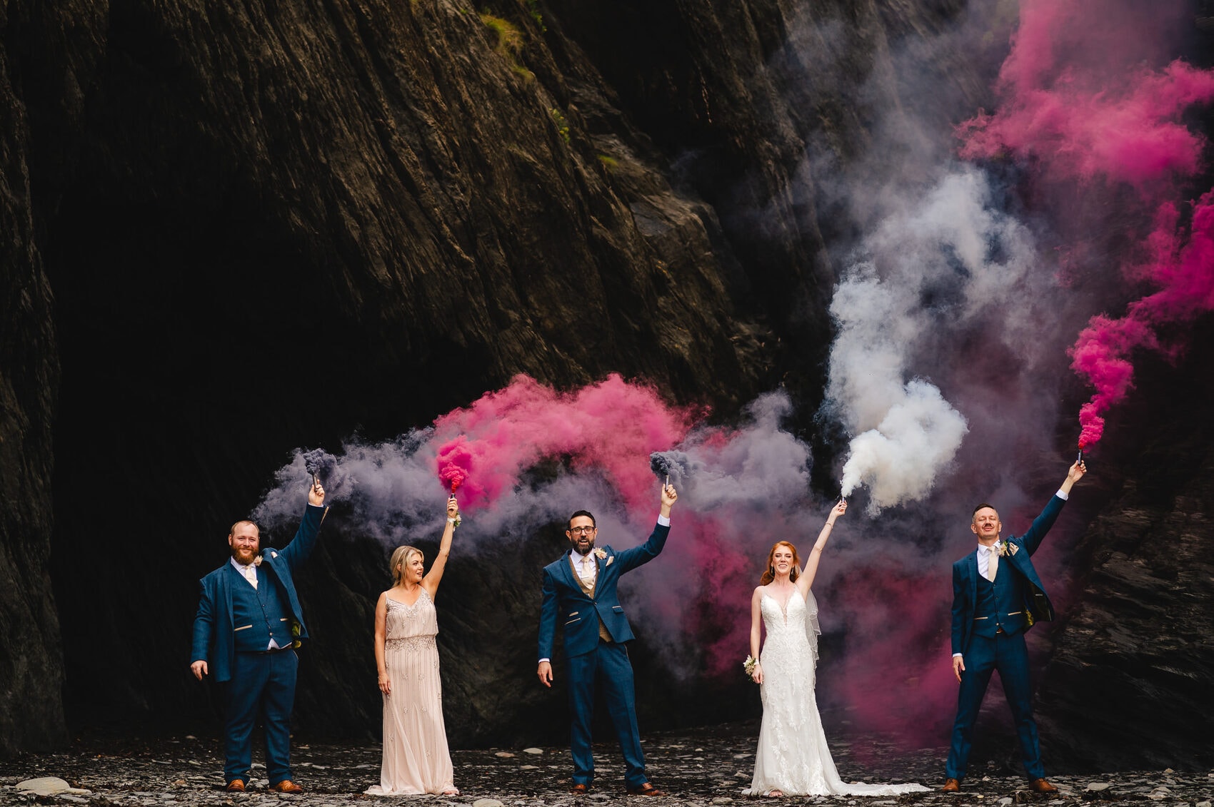 Smoke bomb at Tunnels Beaches Wedding