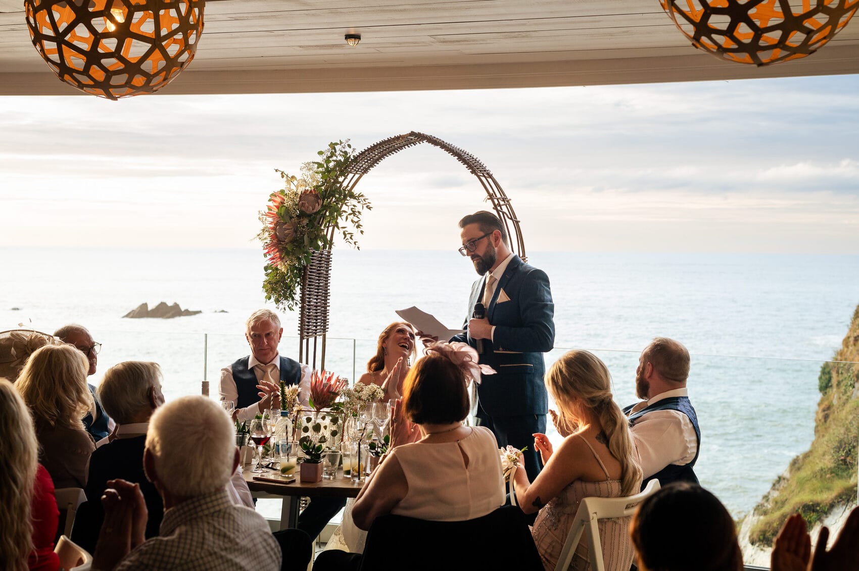 The groom makes his speach at Tunnels Beaches Wedding venue