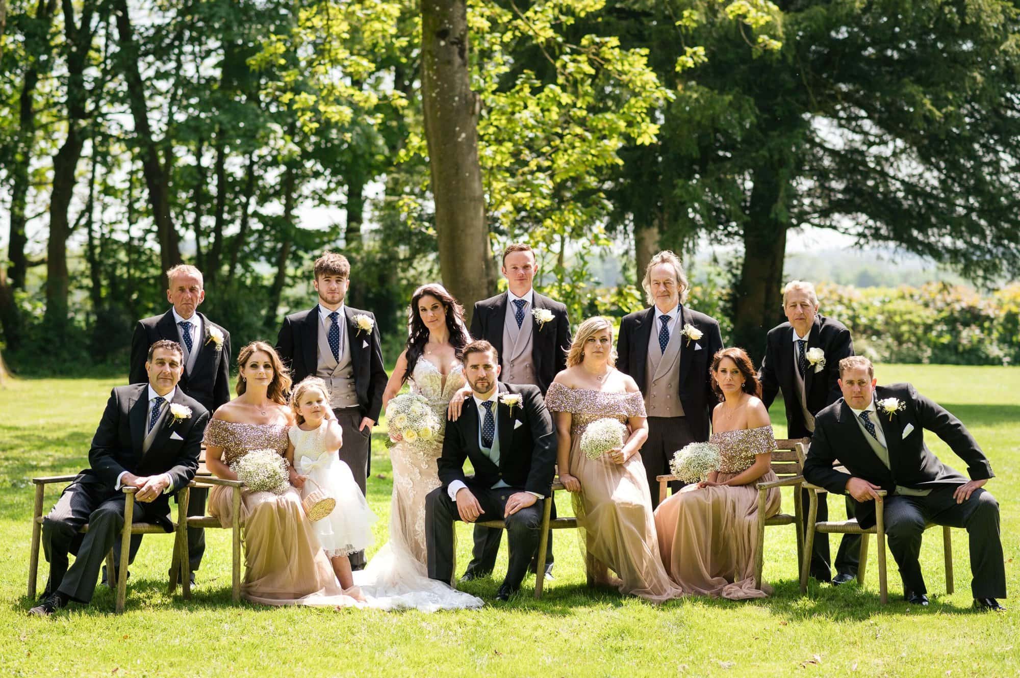 Vanity fair style photo of a wedding party at Abbots Court in Dorset