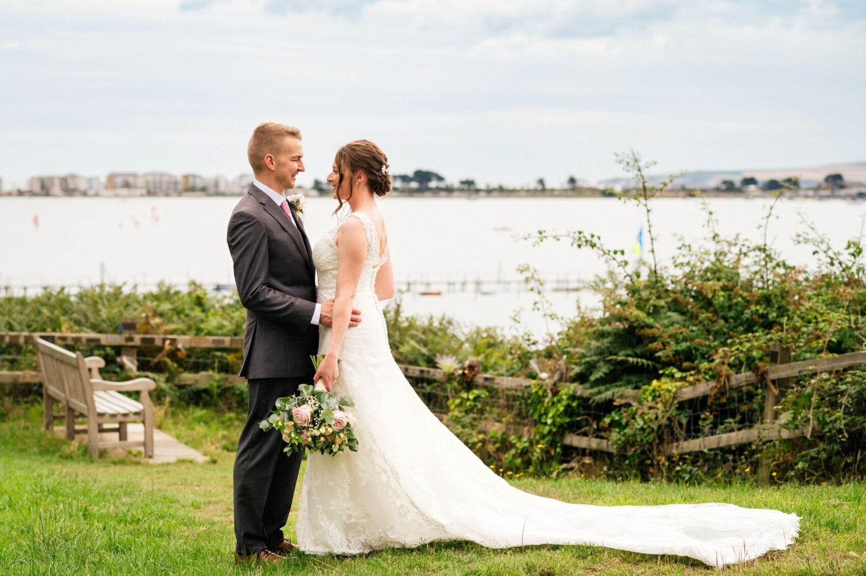 Bride and Groom on Evening Hill in Poole