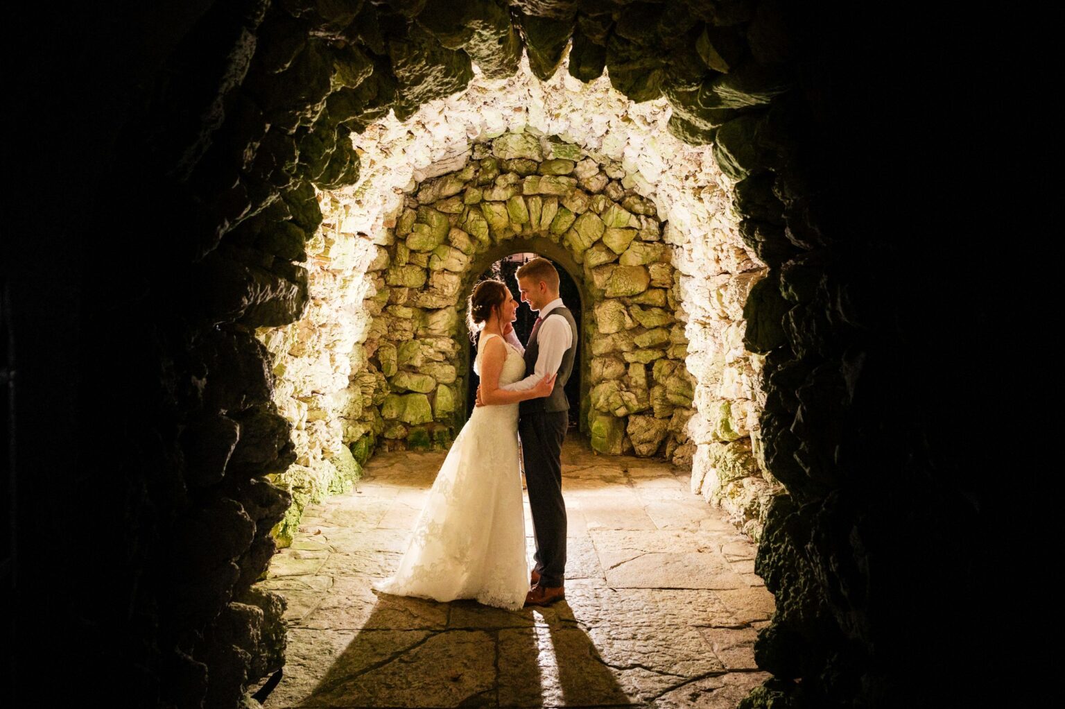 Night time photo in the grotto at The Italian Villa in Poole