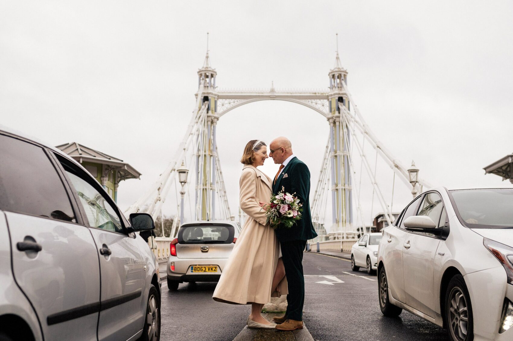 Bride and Groom on King Albert bridge in London