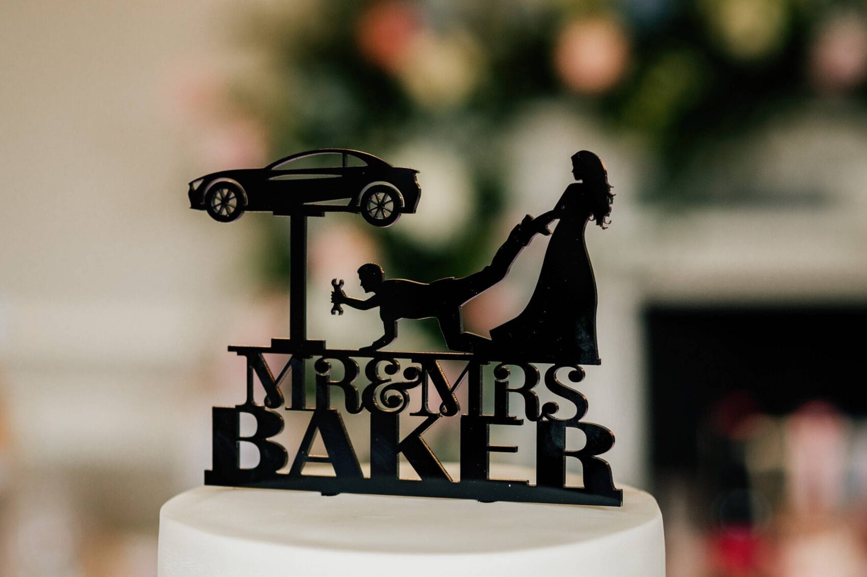 car mechanic wedding cake topper