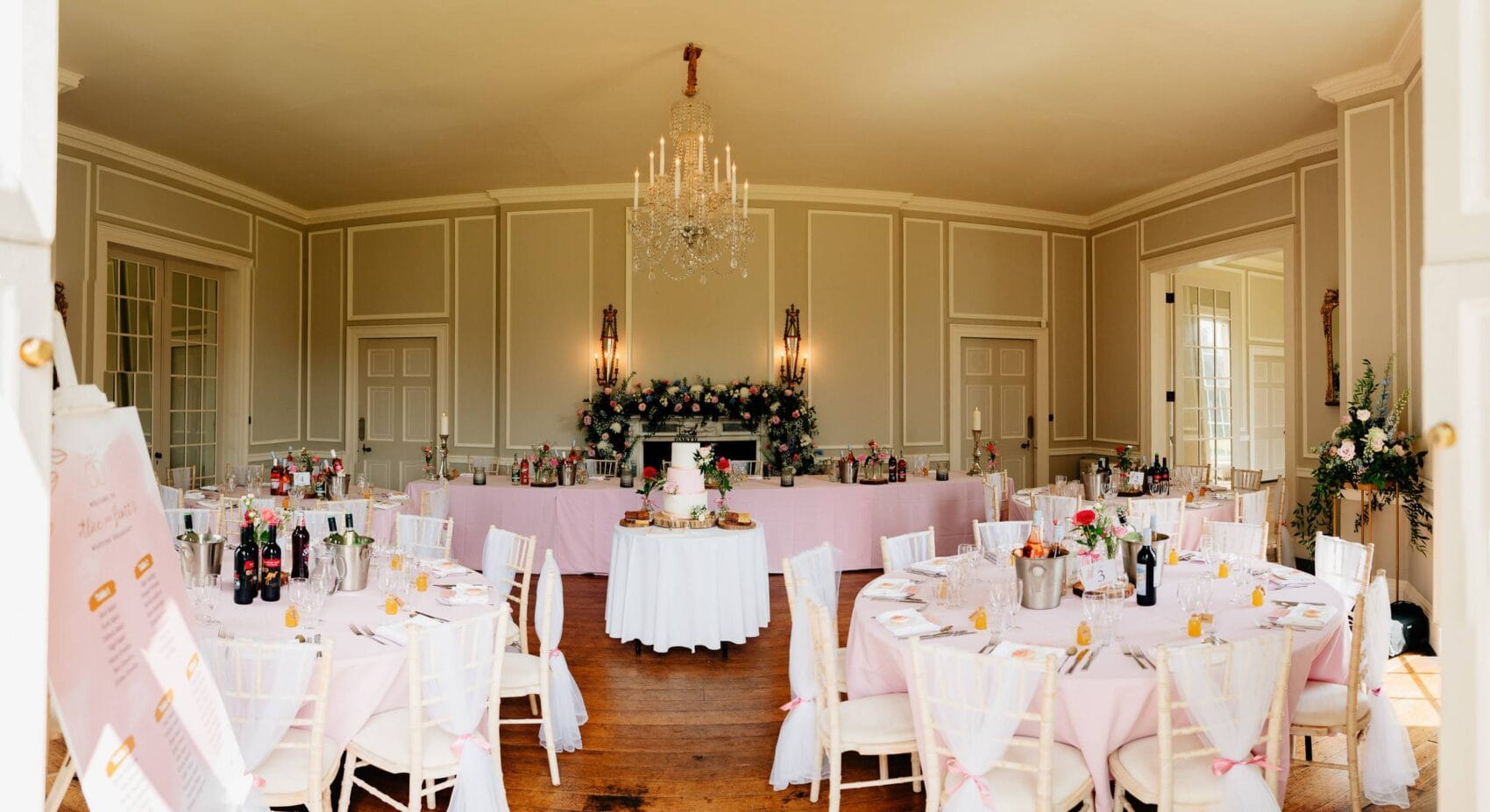 The wedding breakfast room at Hale Park House