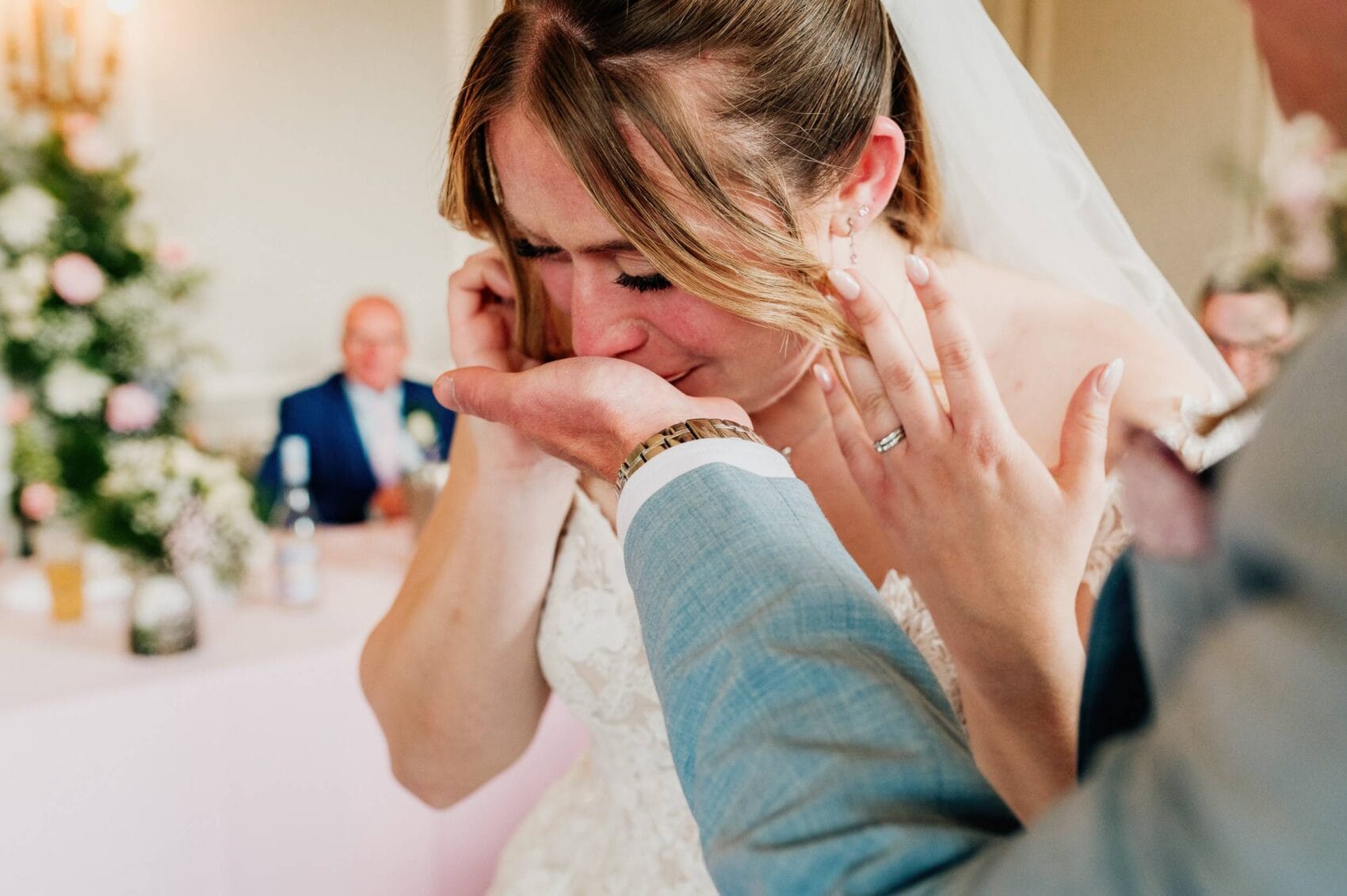 bride has cake in her face at Hale Park House Wedding