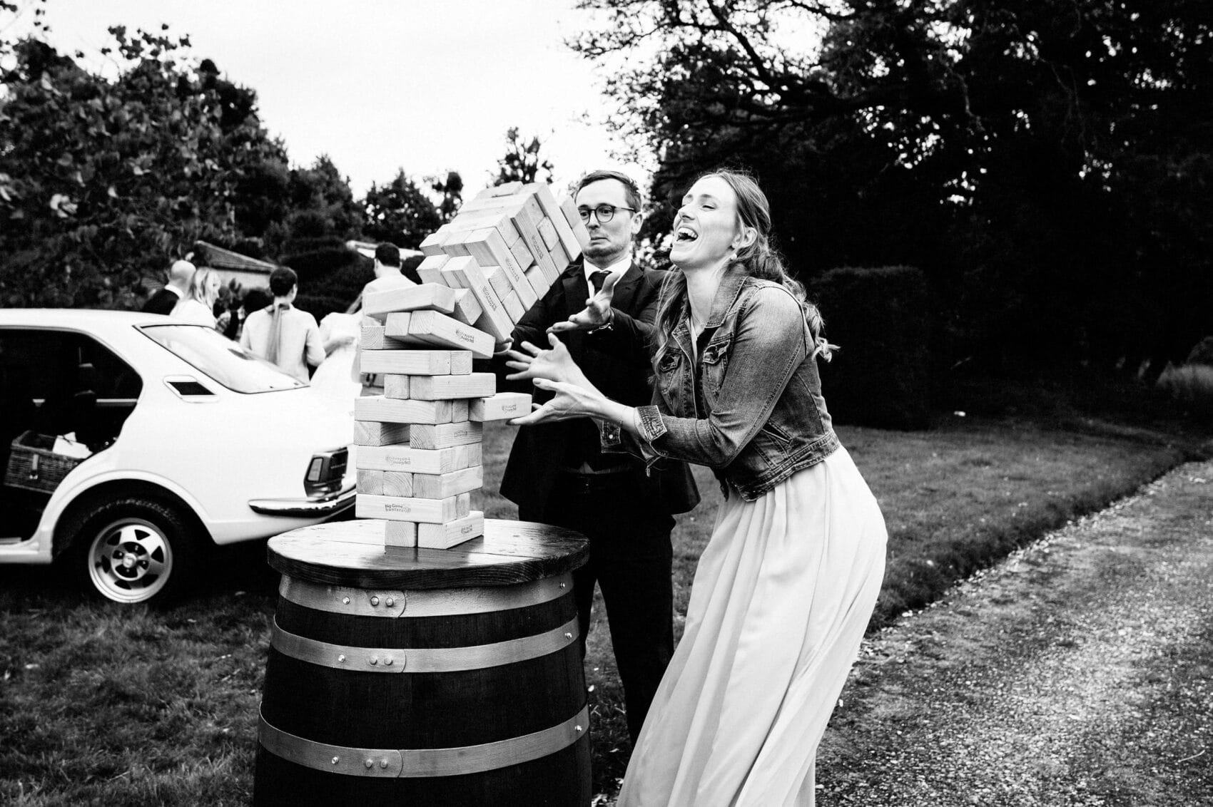 Jenga tower falls at Hale Park House Wedding