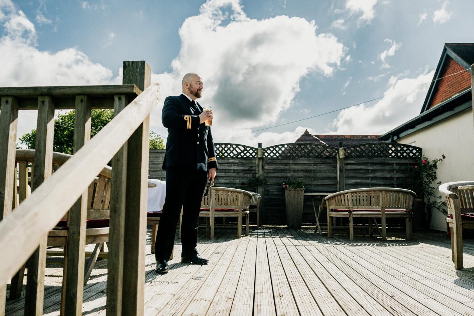 Groom deep in thought before his River Cottage wedding