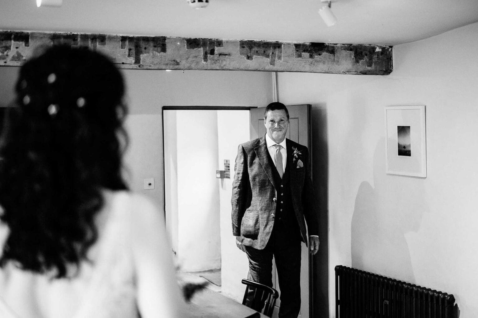 An emotional father sees his daughter before the River Cottage wedding