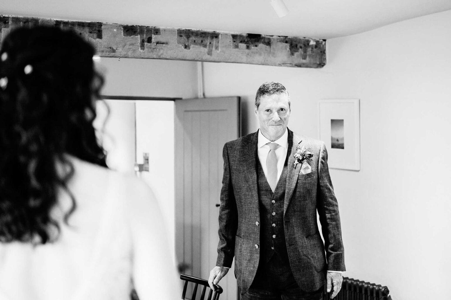 The father of the grooms expression says it all at River Cottage wedding