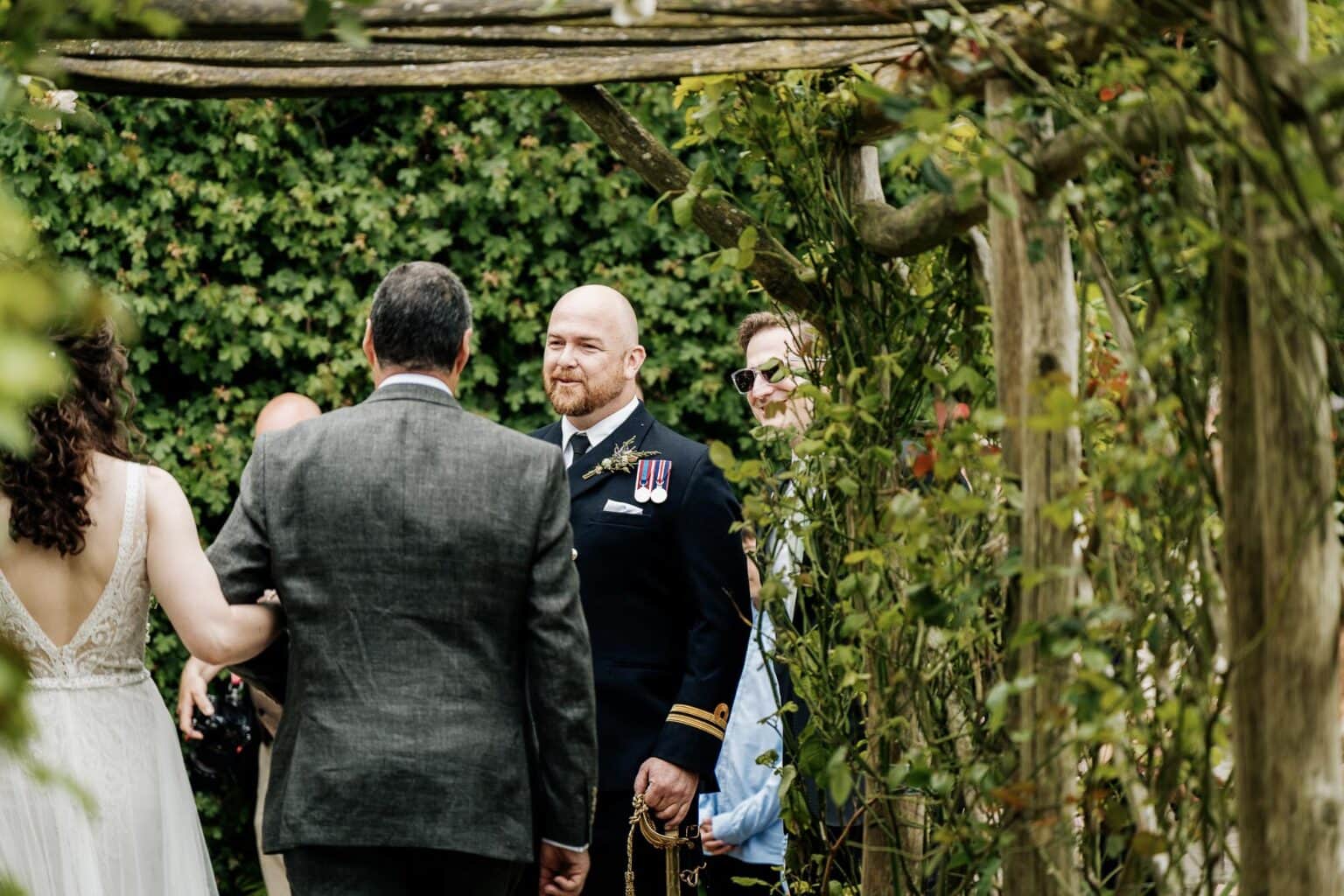 Bride and groom greet each other at River Cottage wedding