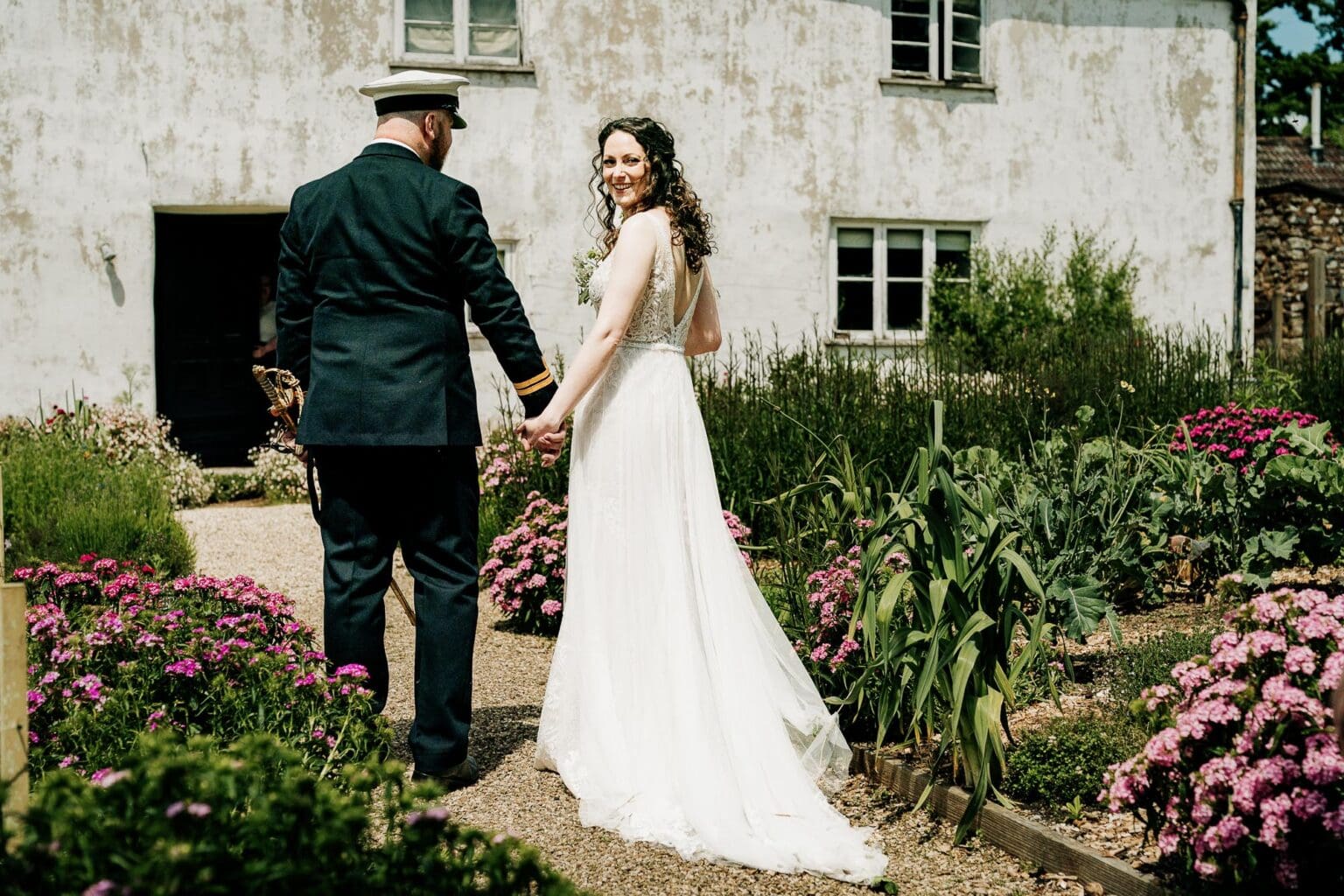 a smile at River Cottage garden wedding photographer from the bride