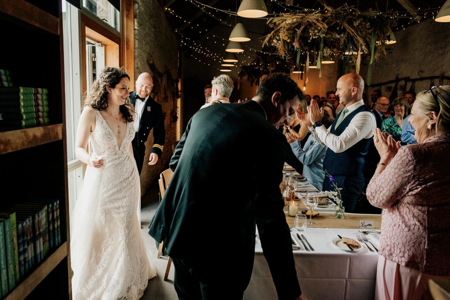 a warm welcome by guests at River cottage HQ wedding