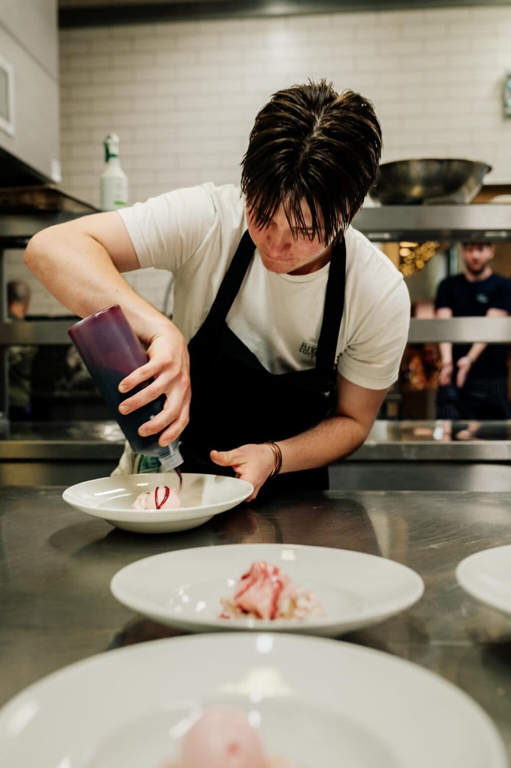 final touches to the desert at River cottage HQ wedding