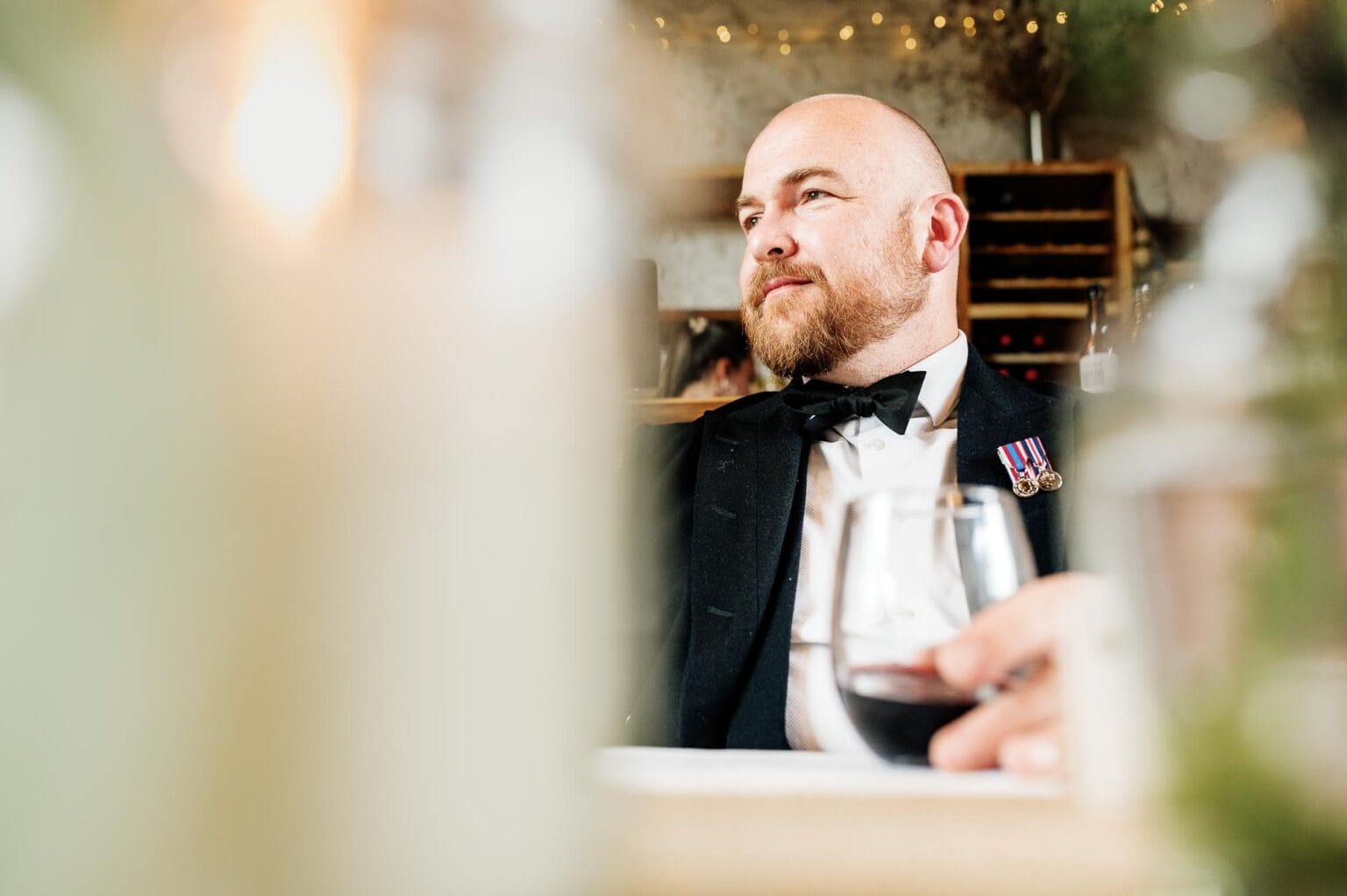 Room enjoys a glass of port at River cottage HQ wedding