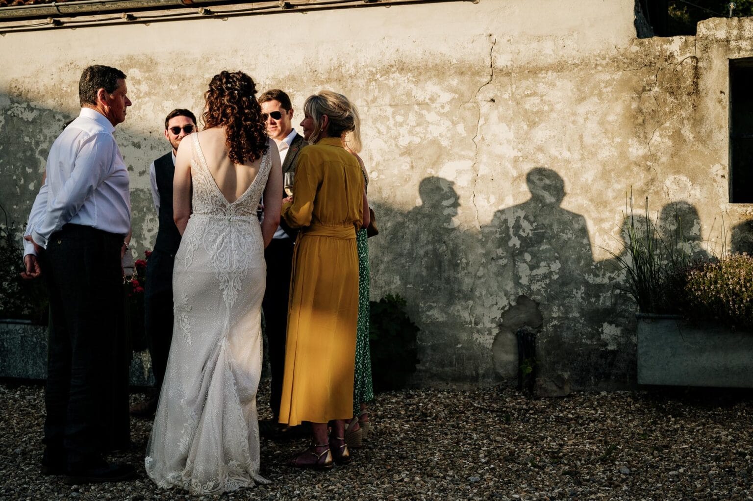 guests and shadows at River cottage HQ wedding