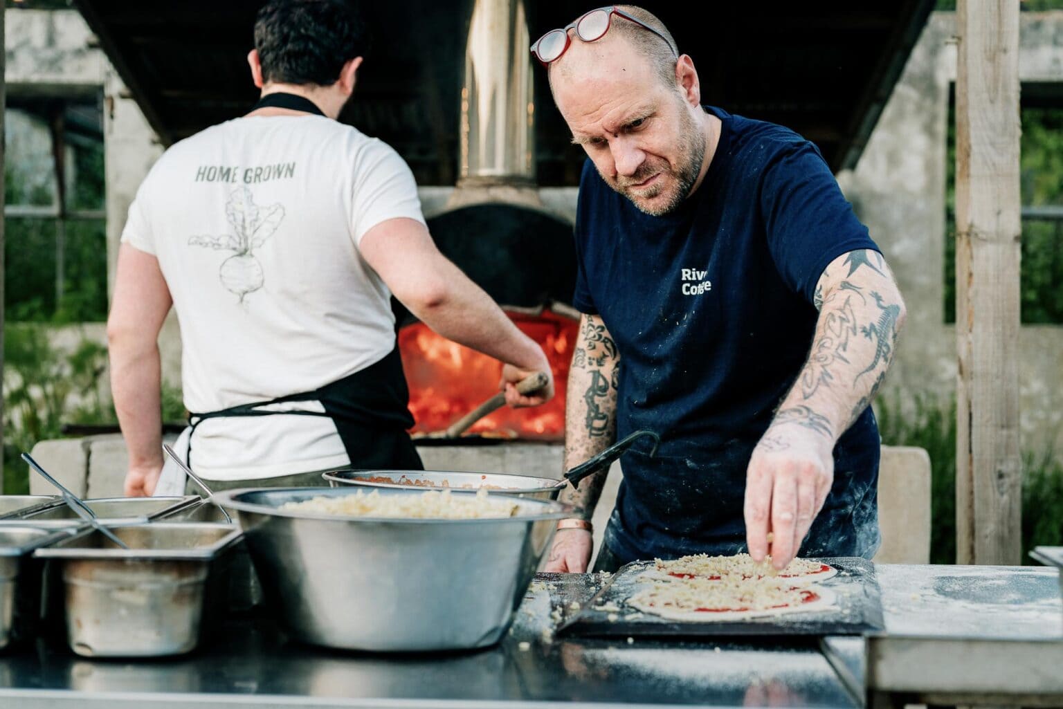 Documenting the pizza at River cottage HQ wedding