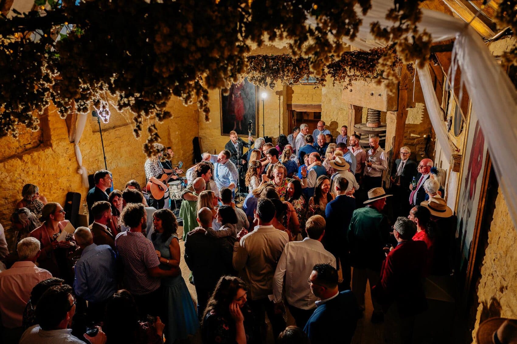 Packed dancefloor at Owlpen Manor weddding