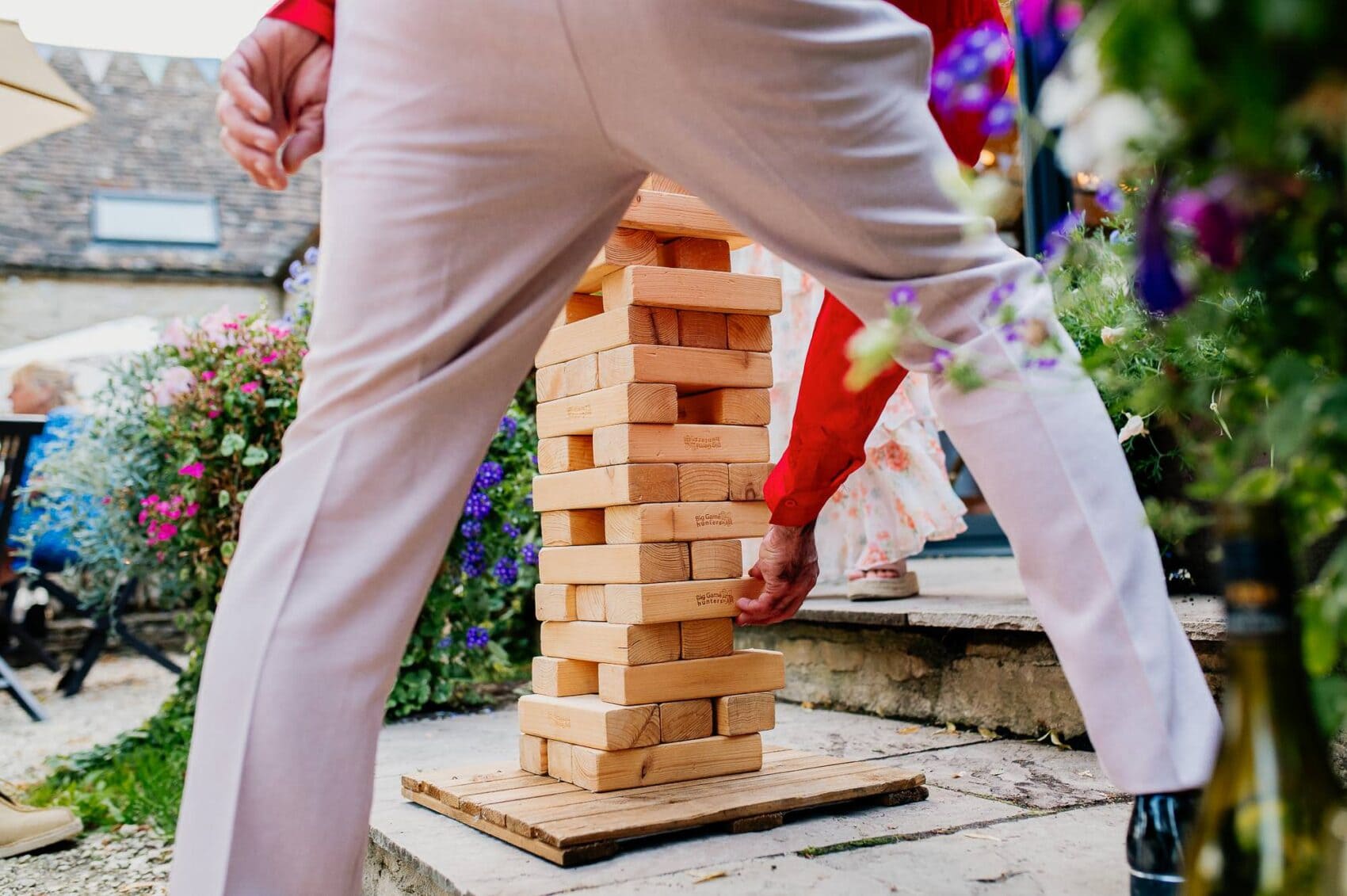 Jenga garden games at Owlpen Manor weddding