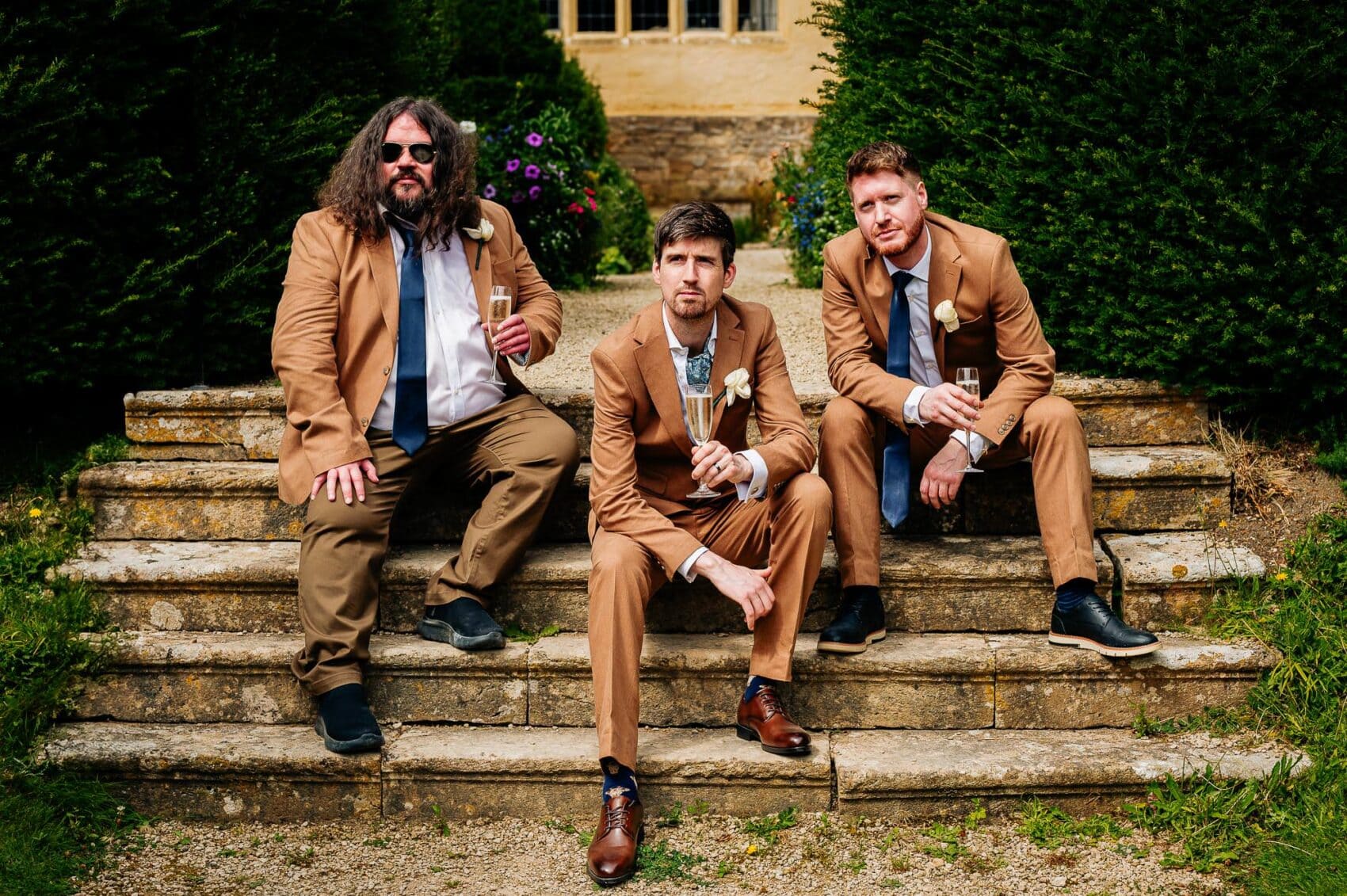 Groom and his groomsmen at Owlpen Manor weddding