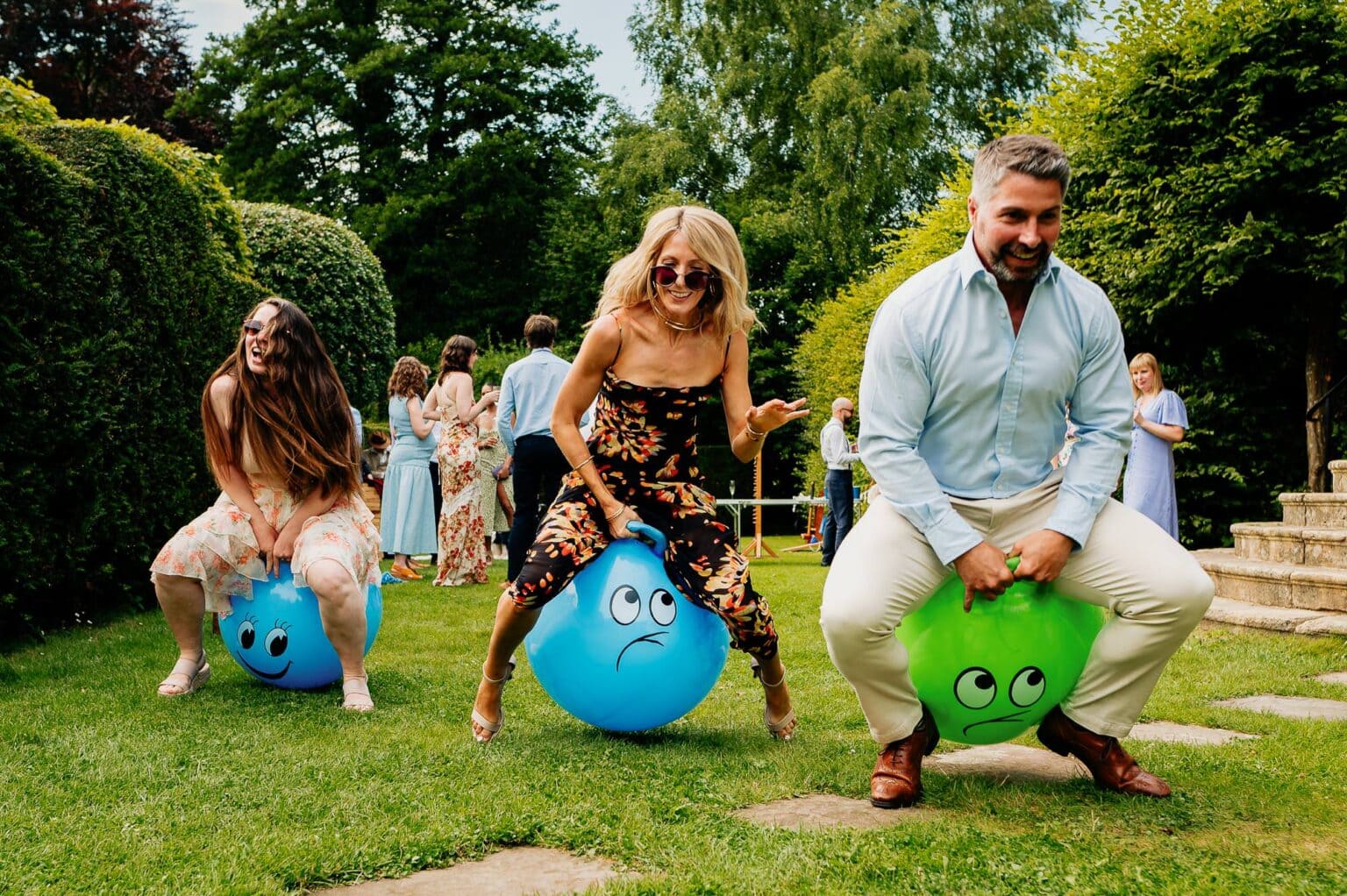 Space hoppers at Owlpen Manor weddding