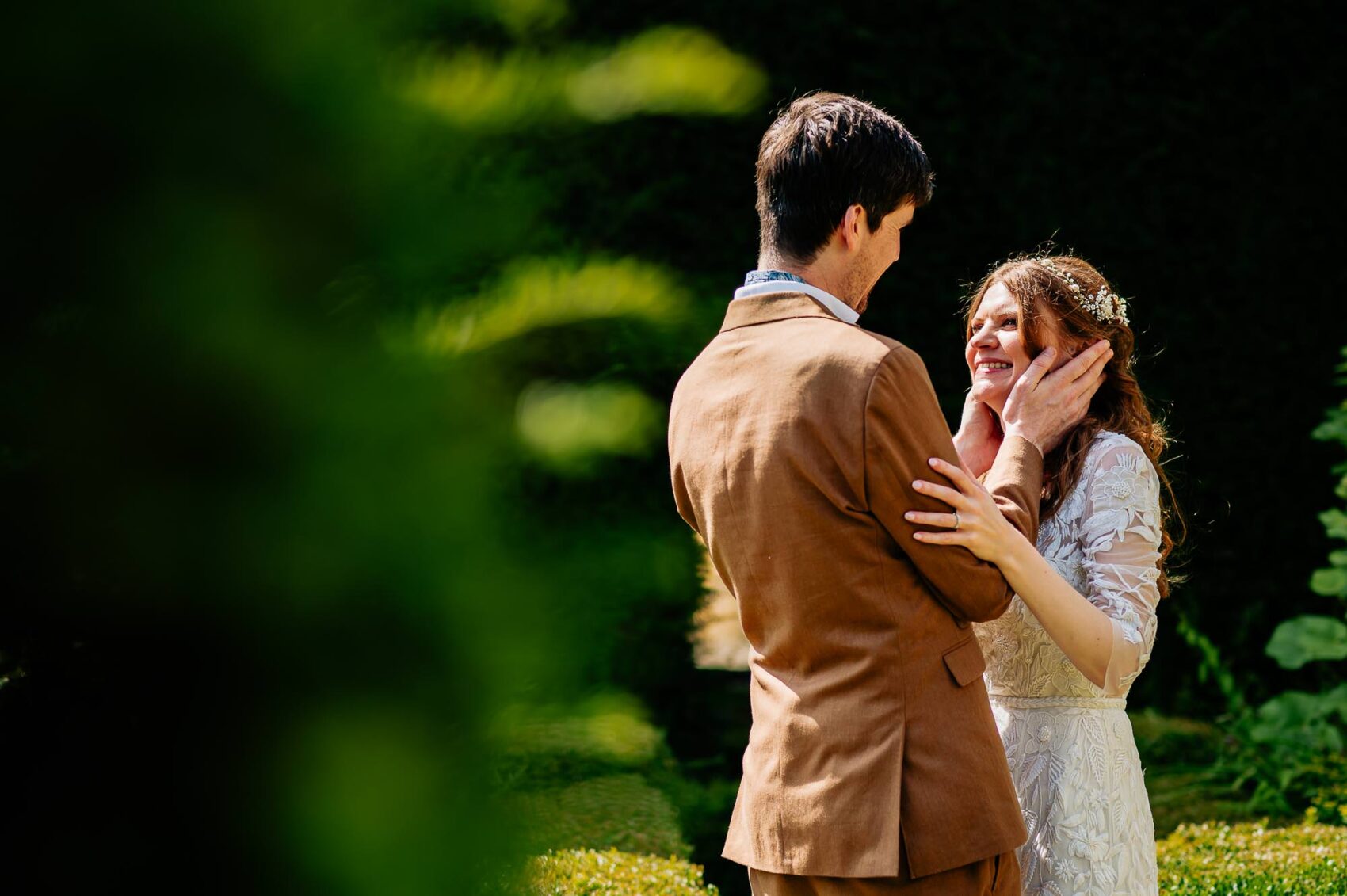 A happy bride at Owlpen Manor weddding