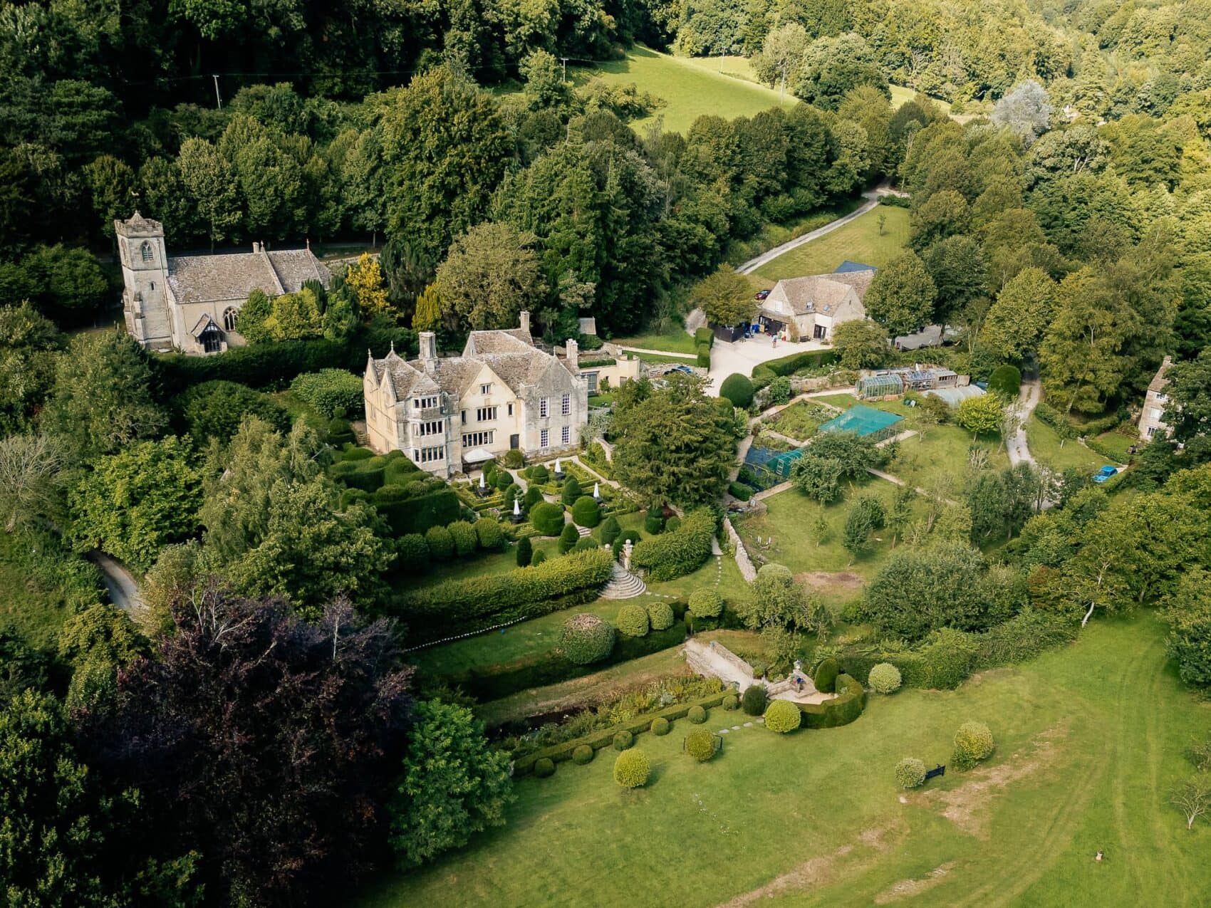 Owlpen Manor weddding from the air