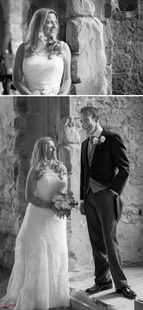 Bride and groom in the basement of Lulworth Castle